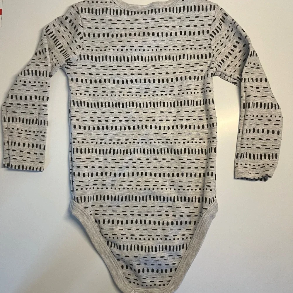 PL Baby Gray Black Dash Dot Long Sleeve Bodysuit 24M Geometric Print - 105